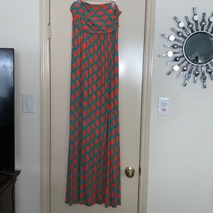 Strapless maxi dress orange and green small